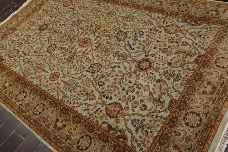 6' x 9' 1'' Hand Knotted 100% Wool Agra Traditional 250 KPSI Oriental Area Rug Aqua, Champagne Color