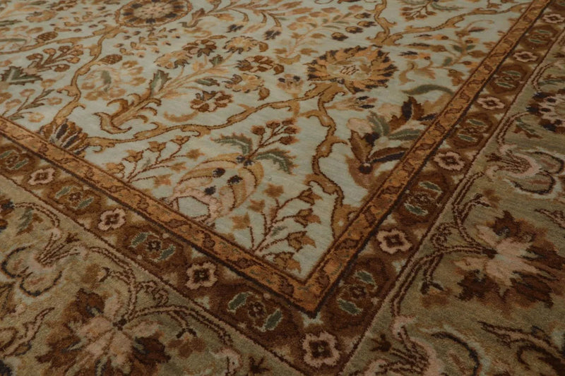 6' x 9' 1'' Hand Knotted 100% Wool Agra Traditional 250 KPSI Oriental Area Rug Aqua, Champagne Color