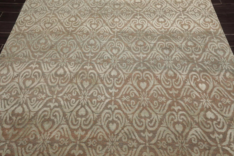 6x9 Aqua, Beige Hand Knotted Wool and Silk Tibetan Traditional Oriental Area Rug