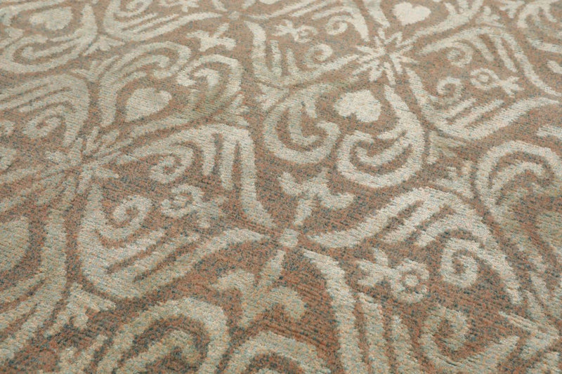 6x9 Aqua, Beige Hand Knotted Wool and Silk Tibetan Traditional Oriental Area Rug