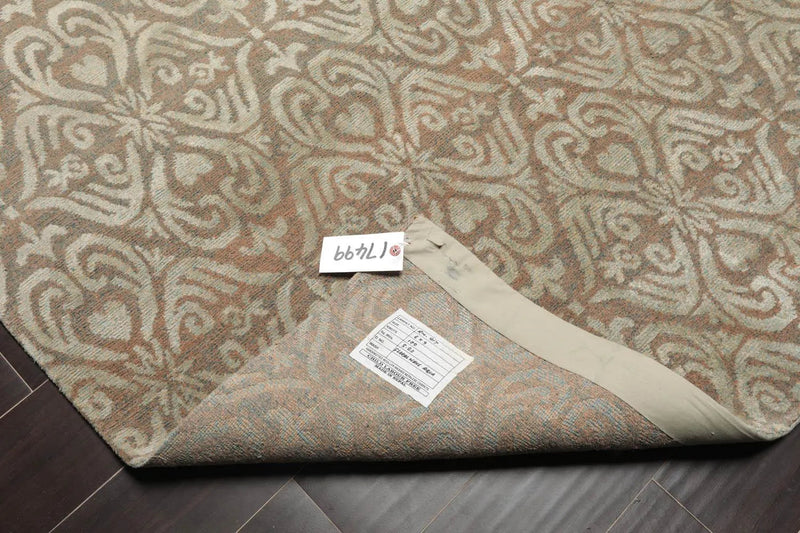 6x9 Aqua, Beige Hand Knotted Wool and Silk Tibetan Traditional Oriental Area Rug