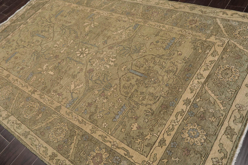 5'6" x 8'6'' Hand Knotted 100% Wool Caucasian Traditional Oriental Area Rug Champagne, Moss Color