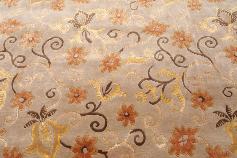 8'x9'7'' Hand Knotted Tibetan Wool & Silk Designer Boho Oriental Area Rug Beige