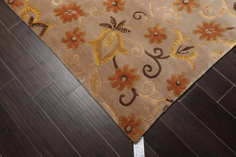 8'x9'7'' Hand Knotted Tibetan Wool & Silk Designer Boho Oriental Area Rug Beige