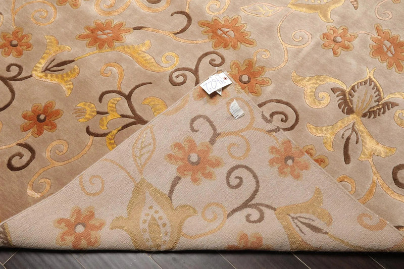 8'x9'7'' Hand Knotted Tibetan Wool & Silk Designer Boho Oriental Area Rug Beige