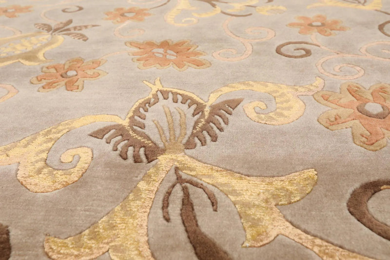 8'x9'7'' Hand Knotted Tibetan Wool & Silk Designer Boho Oriental Area Rug Beige