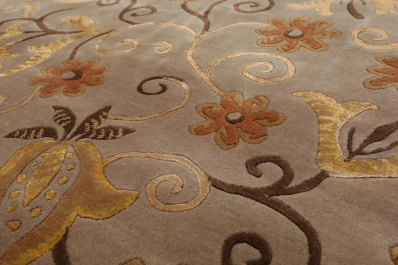 8'x9'7'' Hand Knotted Tibetan Wool & Silk Designer Boho Oriental Area Rug Beige