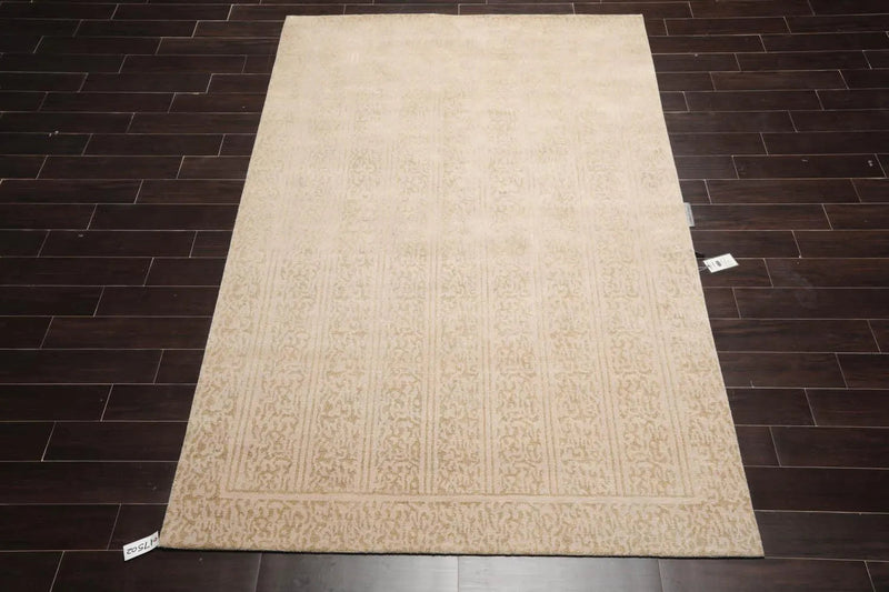 6' 1''x9' 1'' Hand Knotted Tibetan 100% Wool Tibetan Transitional  Oriental Area Rug Beige,Champagne Color