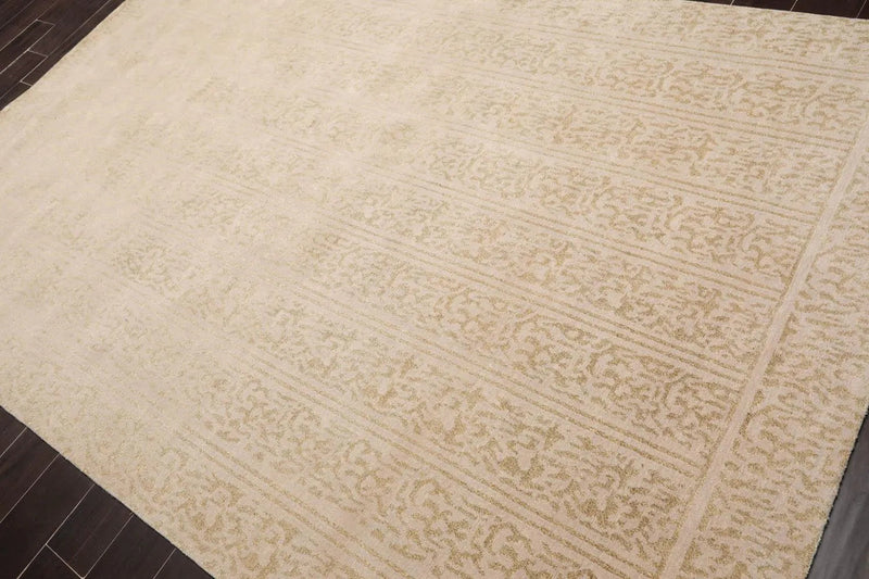 6' 1''x9' 1'' Hand Knotted Tibetan 100% Wool Tibetan Transitional  Oriental Area Rug Beige,Champagne Color