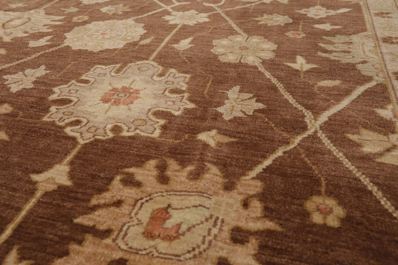 9x12 Hand Knotted 100% Wool Peshawar Traditional Oriental Area Rug Brown, Beige Color