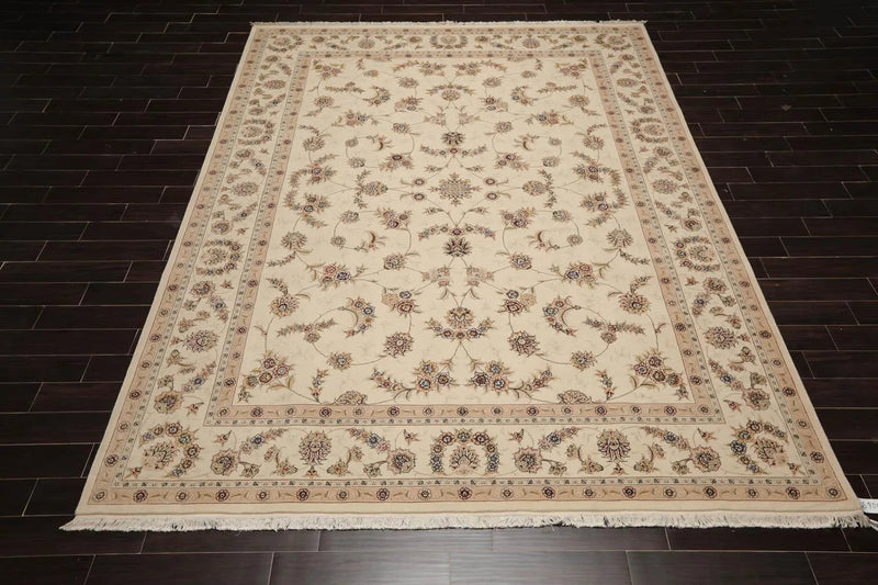 9' x 12' Hand Knotted Wool and silk Sino Persian Isphahan Oriental Area Rug Cream