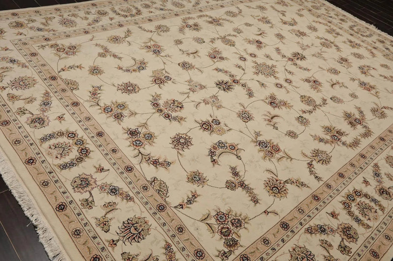 9' x 12' Hand Knotted Wool and silk Sino Persian Isphahan Oriental Area Rug Cream