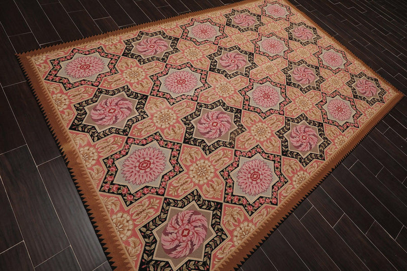 6'1" x 9'3" Hand Woven Wool Classic French Aubusson Needlepoint Area Rug Rose
