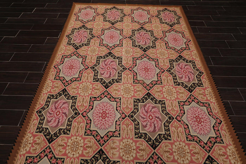 6'1" x 9'3" Hand Woven Wool Classic French Aubusson Needlepoint Area Rug Rose