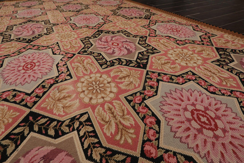 6'1" x 9'3" Hand Woven Wool Classic French Aubusson Needlepoint Area Rug Rose