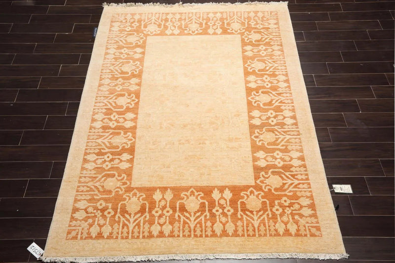 6'3''x8'6'' Hand Knotted 100% Wool Peshawar Transitional Oriental Area Rug Tan, Caramel Color