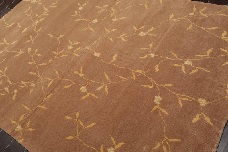 5'6''x8'6'' Hand Knotted Tibetan Wool and Silk Transitional Oriental Area Rug Camel, Gold Color