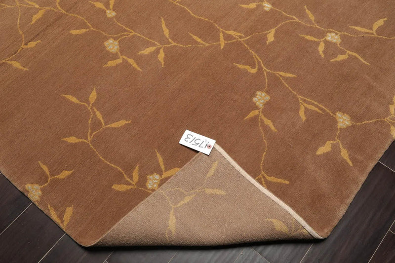 5'6''x8'6'' Hand Knotted Tibetan Wool and Silk Transitional Oriental Area Rug Camel, Gold Color