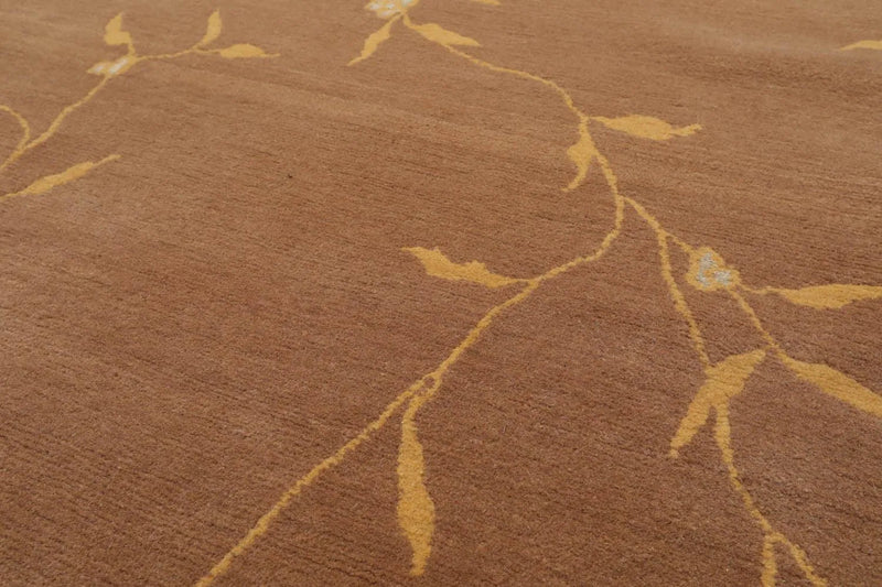 5'6''x8'6'' Hand Knotted Tibetan Wool and Silk Transitional Oriental Area Rug Camel, Gold Color