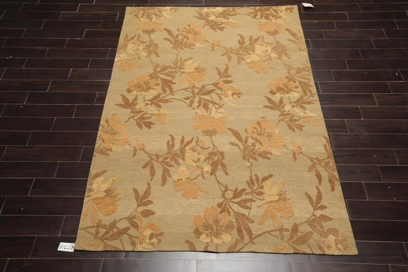 6' x 9' Hand Knotted Tamarian 100% Wool Tibetan Transitional Oriental Area Rug Olive, Brown Color