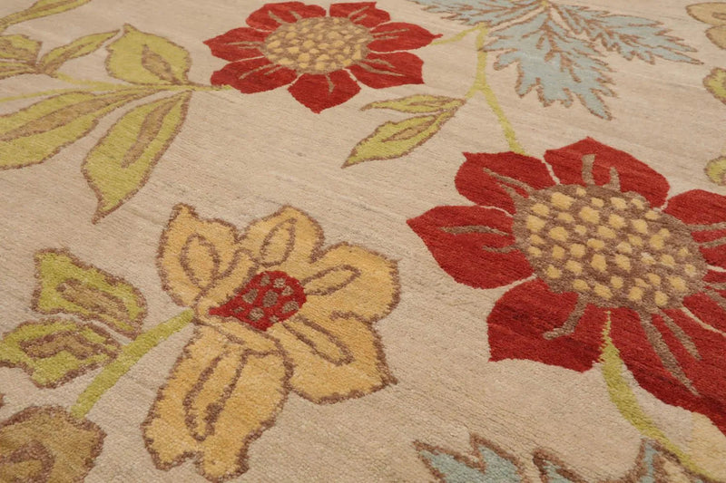 5'6''x8'6'' Hand Knotted Tibetan 100% Wool Transitional Oriental Area Rug Beige, Lime Color