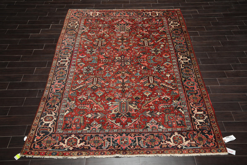 7'6"x 10'3" Hand knotted Antique Traditional Wool Oriental Area Rug Orangy Red