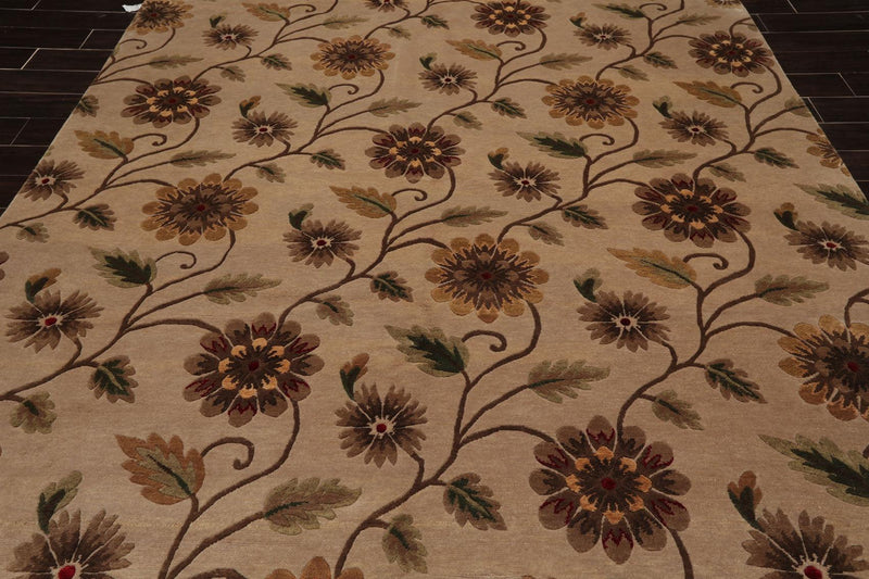 7'10" x 9'11" Hand Knotted Tibetan Wool & Silk Transitional Area Rug Tan