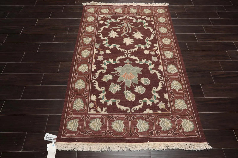 4'2''x6'1'' Hand Knotted Soumak 100% Wool Soumak Traditional Oriental Area Rug Chocolate, Mint Color