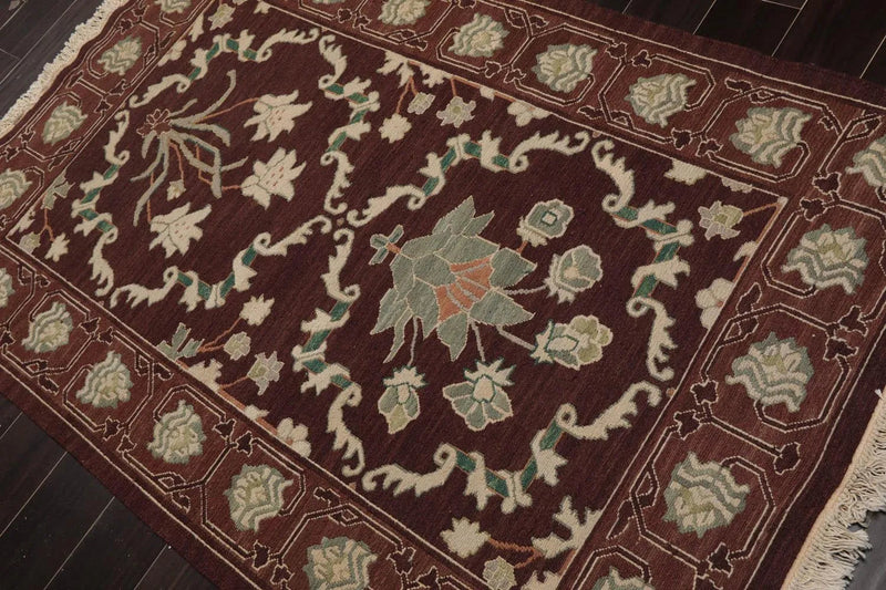 4'2''x6'1'' Hand Knotted Soumak 100% Wool Soumak Traditional Oriental Area Rug Chocolate, Mint Color