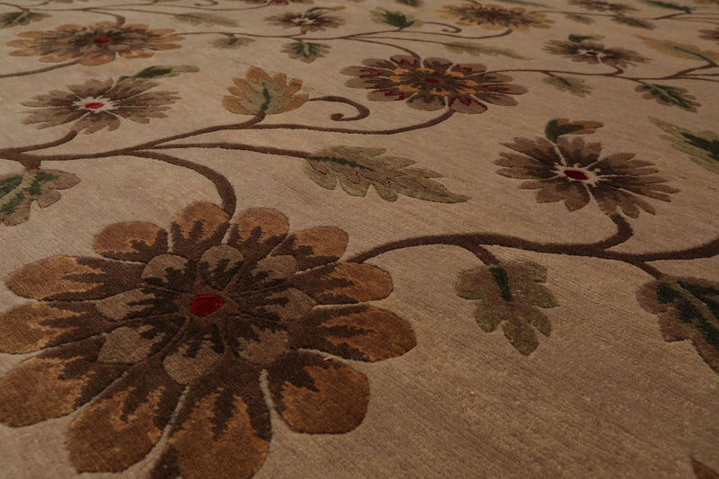 7'10" x 9'11" Hand Knotted Tibetan Wool & Silk Transitional Area Rug Tan