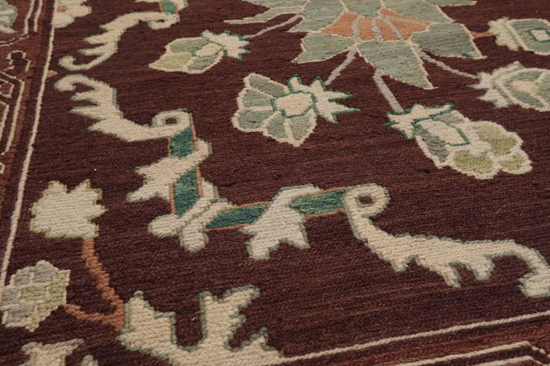 4'2''x6'1'' Hand Knotted Soumak 100% Wool Soumak Traditional Oriental Area Rug Chocolate, Mint Color