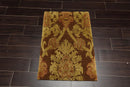 2' x 3' Hand Knotted Wool & Silk Baroque High Low Pile Tibetan Area Rug Brown