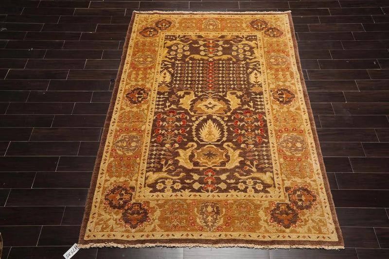 6'2''x8'10'' Hand Knotted 100% Wool Chobi Peshawar Traditional Oriental Area Rug Brown, Gold Color