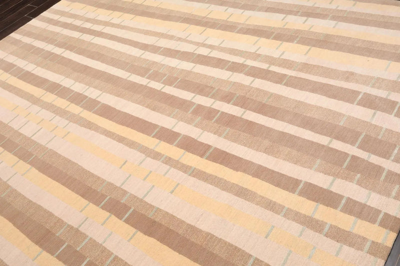8'x10' Hand Knotted Premium Tibetan Wool & Silk Bamboo Stripes Modern Area Rug Beige