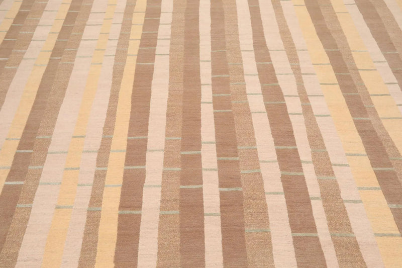 8'x10' Hand Knotted Premium Tibetan Wool & Silk Bamboo Stripes Modern Area Rug Beige