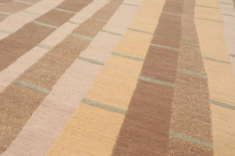 8'x10' Hand Knotted Premium Tibetan Wool & Silk Bamboo Stripes Modern Area Rug Beige