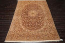 7'11" x 11'11" Hand Knotted Wool & Silk Tabrizz 250 KPSI Area Rug Brown