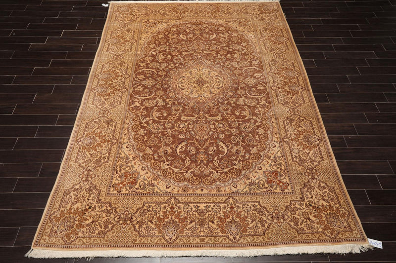 7'11" x 11'11" Hand Knotted Wool & Silk Tabrizz 250 KPSI Area Rug Brown