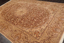 7'11" x 11'11" Hand Knotted Wool & Silk Tabrizz 250 KPSI Area Rug Brown