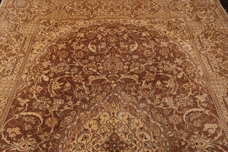 7'11" x 11'11" Hand Knotted Wool & Silk Tabrizz 250 KPSI Area Rug Brown