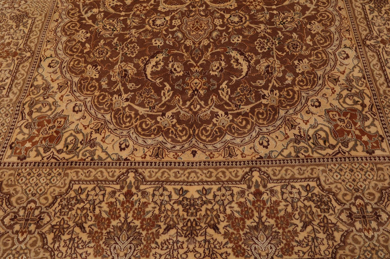 7'11" x 11'11" Hand Knotted Wool & Silk Tabrizz 250 KPSI Area Rug Brown