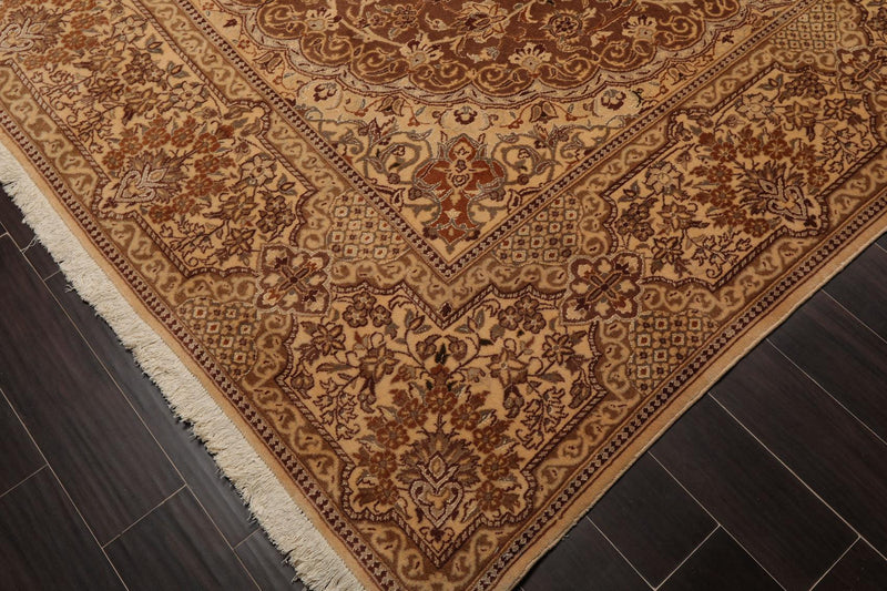 7'11" x 11'11" Hand Knotted Wool & Silk Tabrizz 250 KPSI Area Rug Brown
