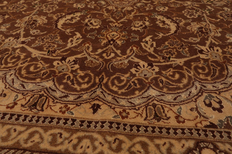 7'11" x 11'11" Hand Knotted Wool & Silk Tabrizz 250 KPSI Area Rug Brown