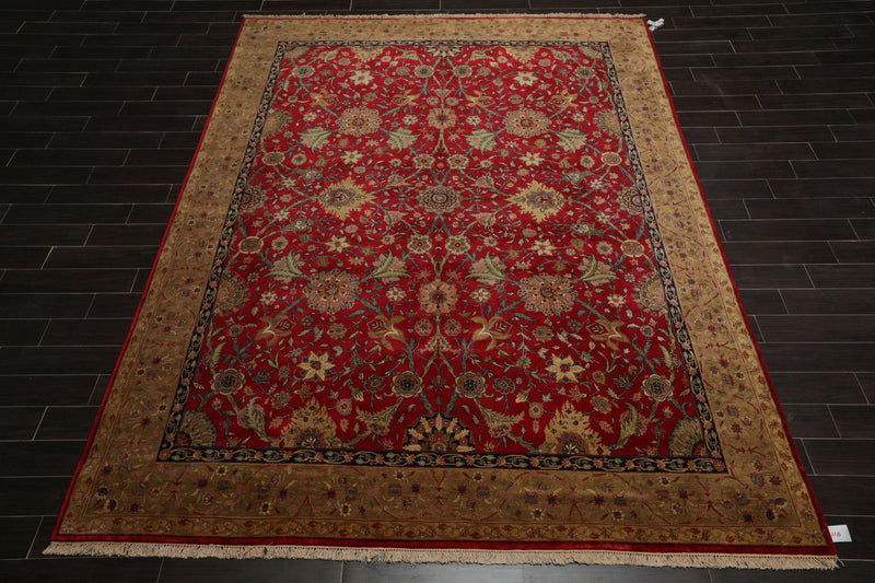 8'7" x 11'7" Hand Knotted 100% Wool 300 KPSI Indo-Tabrizz Oriental Area Rug Red