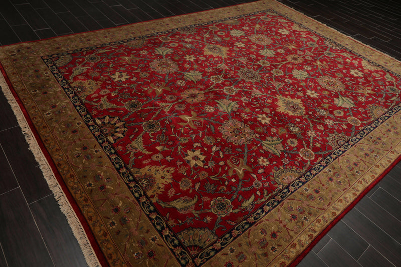 8'7" x 11'7" Hand Knotted 100% Wool 300 KPSI Indo-Tabrizz Oriental Area Rug Red