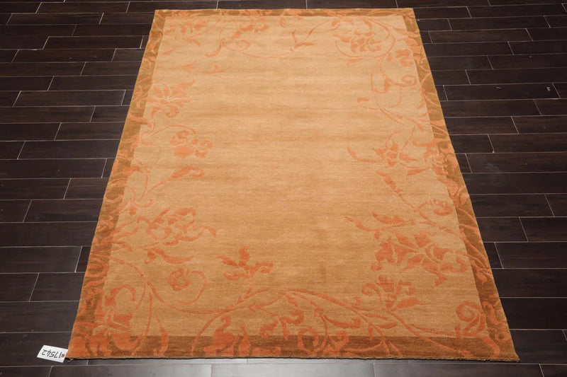 5'6''x8'6'' Hand Knotted Tibetan 100% Wool Tibetan Traditional Oriental Area Rug maple, Pale Peach Color