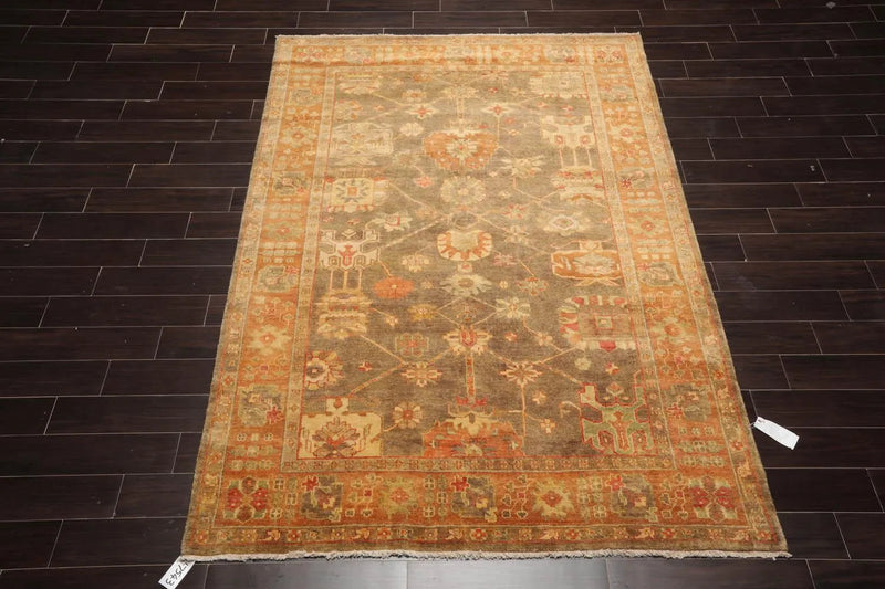 6'x9' Hand Knotted Oushak 100% Wool Oushak Traditional Oriental Area Rug Gray, Teracotta Color
