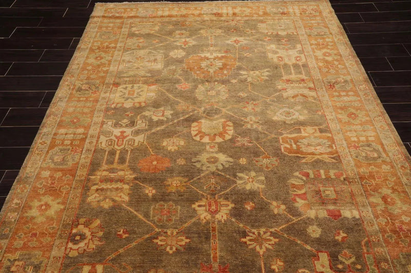 6'x9' Hand Knotted Oushak 100% Wool Oushak Traditional Oriental Area Rug Gray, Teracotta Color