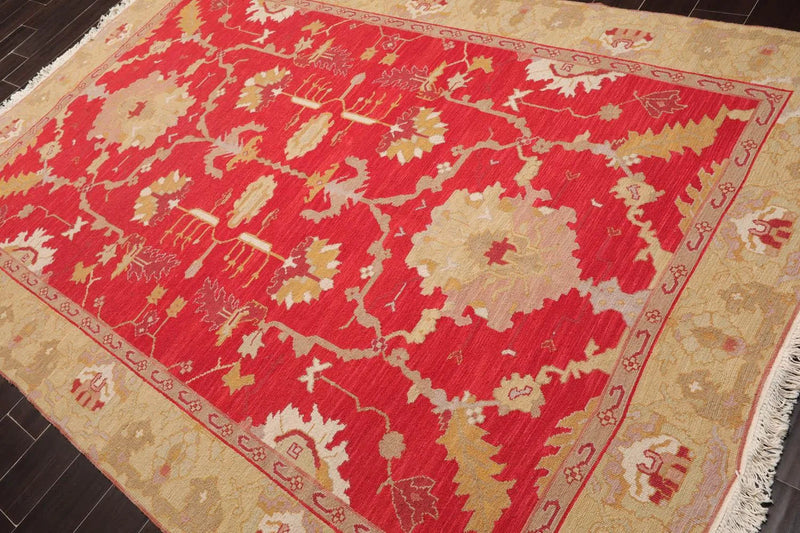 5'10''x8'10'' Hand Knotted Soumak 100% Wool Soumak Traditional Oriental Area Rug Chinese red, Gold Color