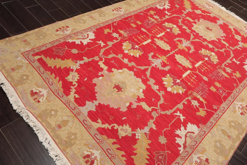 5'10''x8'10'' Hand Knotted Soumak 100% Wool Soumak Traditional Oriental Area Rug Chinese red, Gold Color